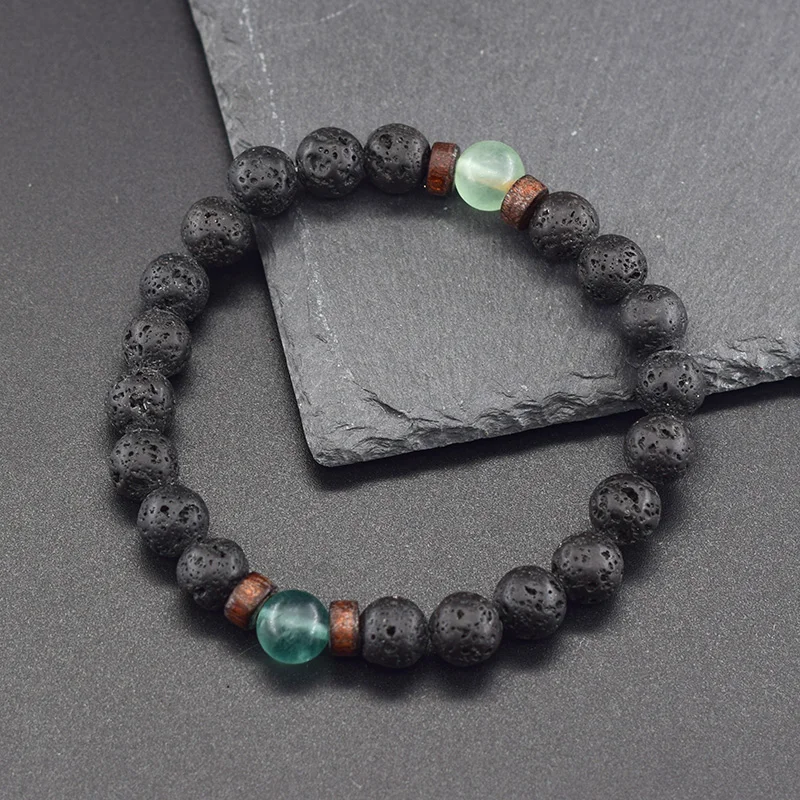 Bracelet with Natural Stones 8mm Wooden Accessories Volcanic Jewelry - Image 2