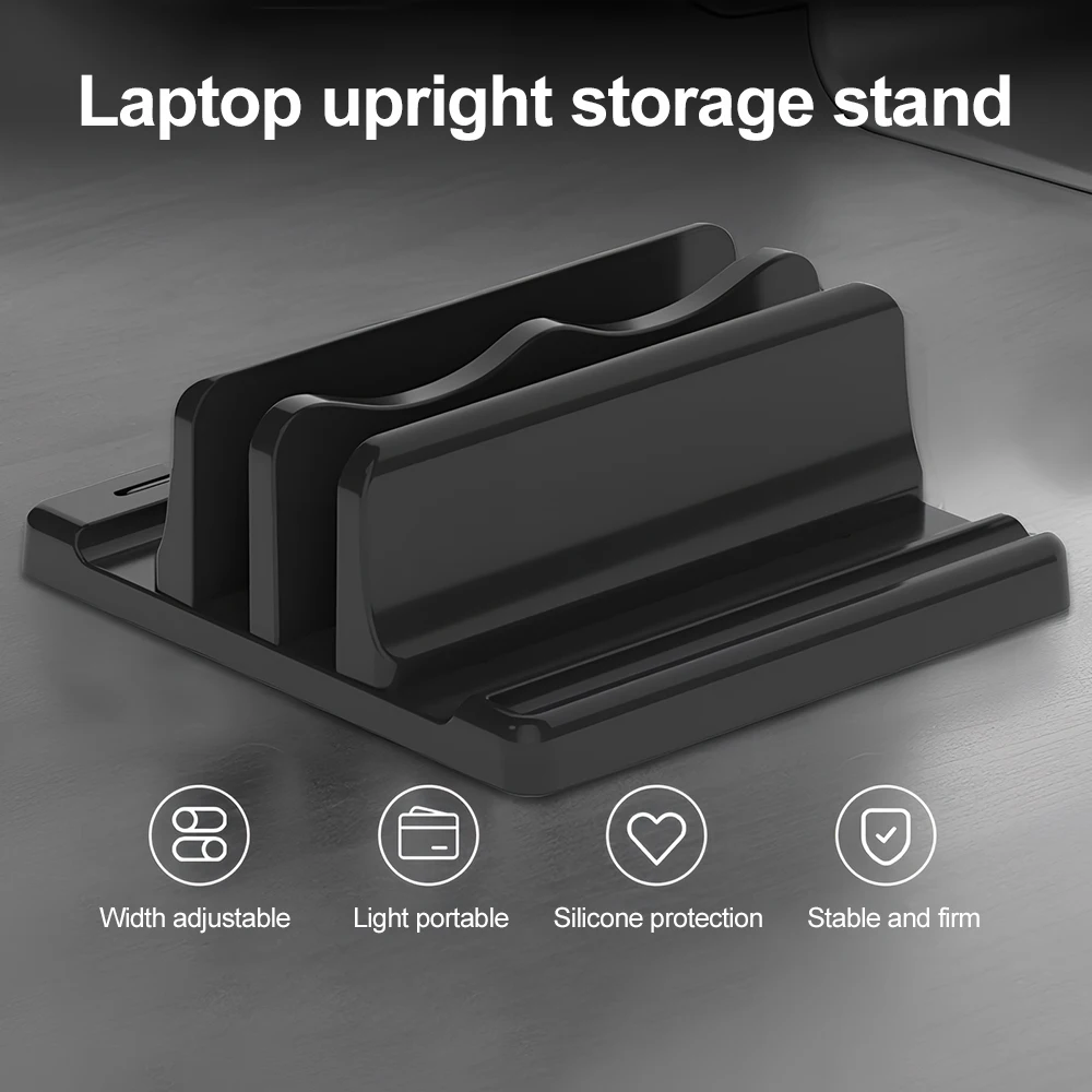 Supporto per laptop verticale in ABS per ufficio, salva spazio sul desktop, facile da posizionare, accessori per computer, larghezza regolabile, organizer da scrivania. - immagine 2