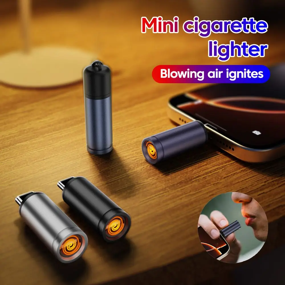 Mini Type-C Mobile Phone Cigarette Lighter Air Blowing Cigarette Lighter Outdoor Portable Windproof Safety Lighter USB C