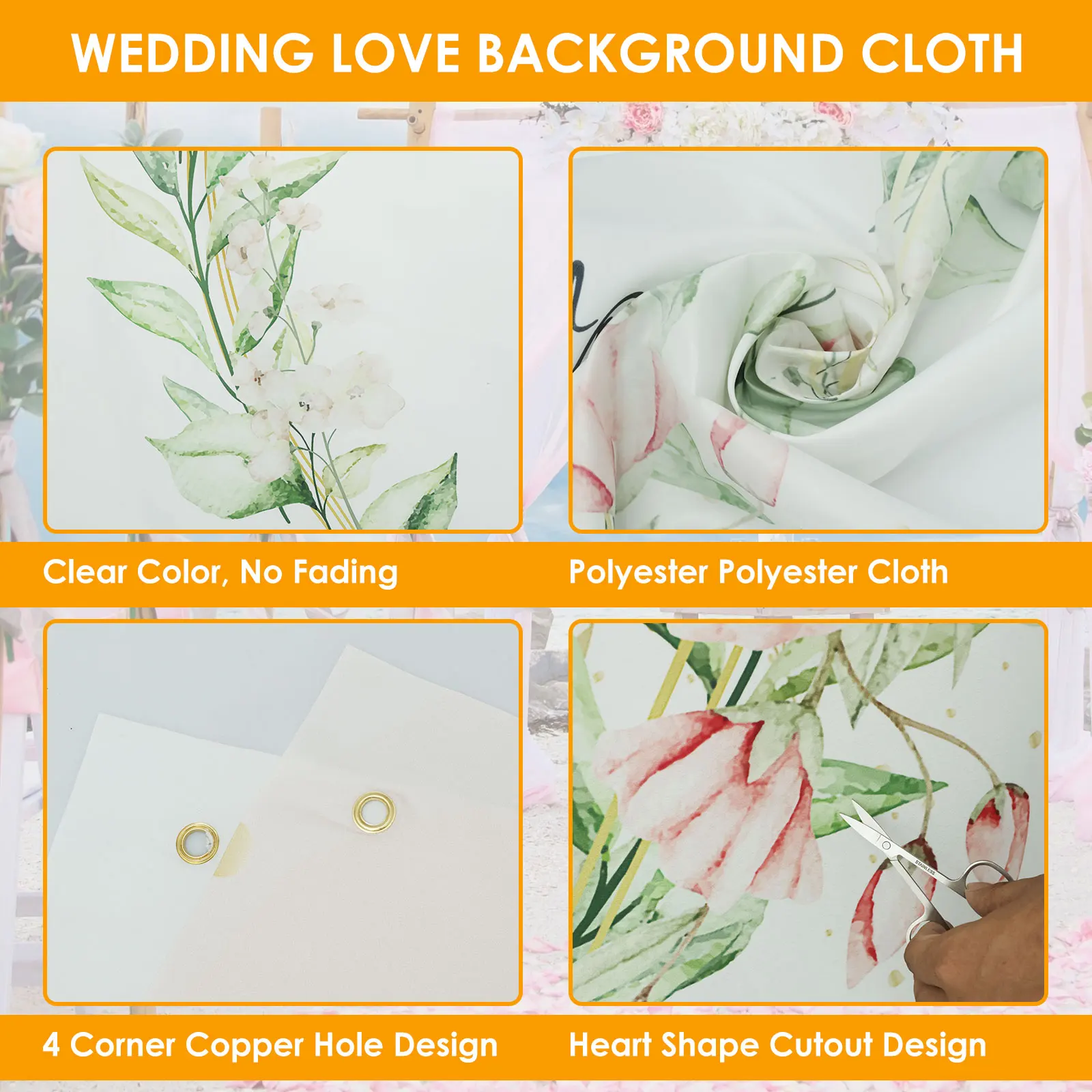 Cutting Out Heart Shaped Bed Sheets Wedding Decor Background Cloth Polyester Wedding Game Sheets with 2 Scissors and 6M Ropes