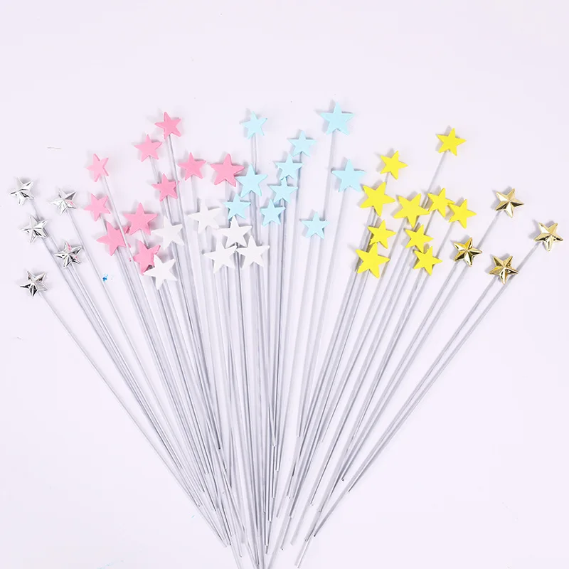 

Топпер для торта с пятиконечными звездами, трехмерное украшение для дня рождения, украшение для выпечки, Золотая и серебряная звезда, десертное украшение для торта