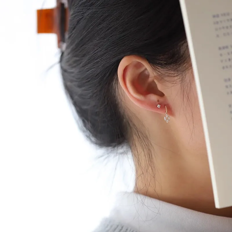 여성을위한  도금 14K 골드 일본 빈티지 다이아몬드 지르콘 펜던트 귀걸이 절묘한 일상 보석