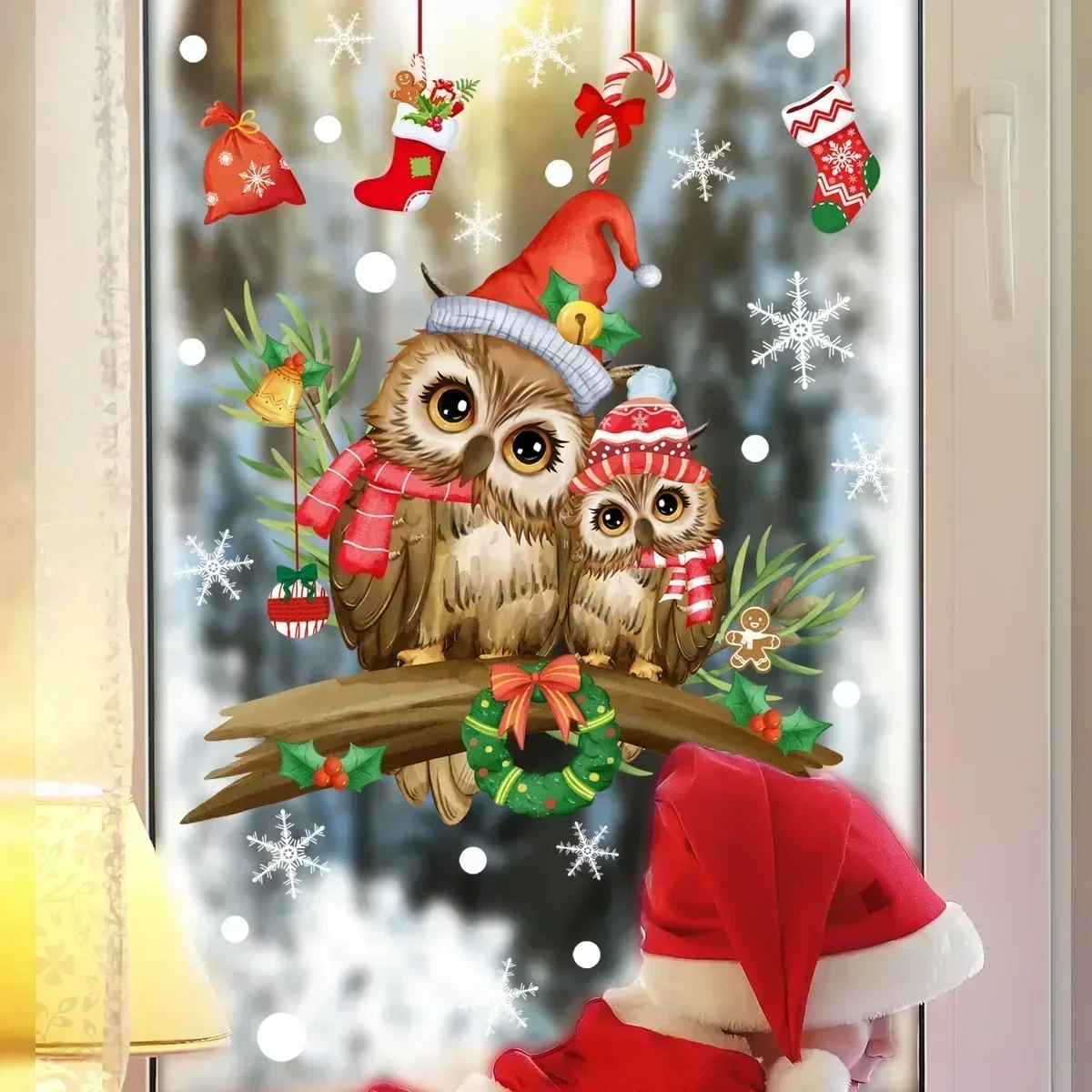 Window Decoration Wall Sticker Christmas Owl Window Stickers Christmas Glass Sticker Branch Owl Snowflake Wall Sticker
