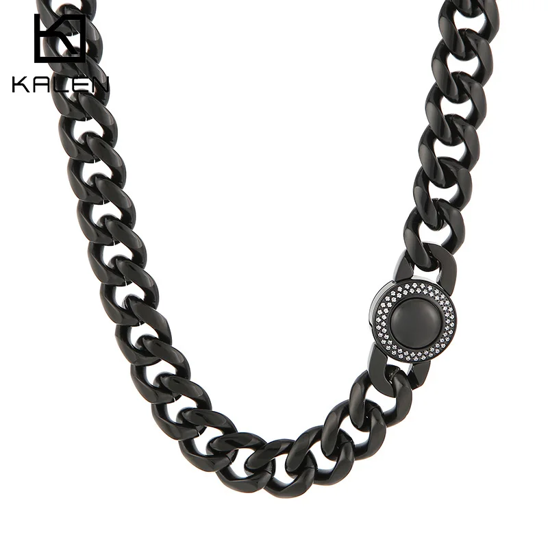 

Kalen 13Mm 316L Stainless Steel CNC Stone Cuban Link Chain Necklace for Men Hip Hop Multicolor Fashion Biker Jewelry Gift