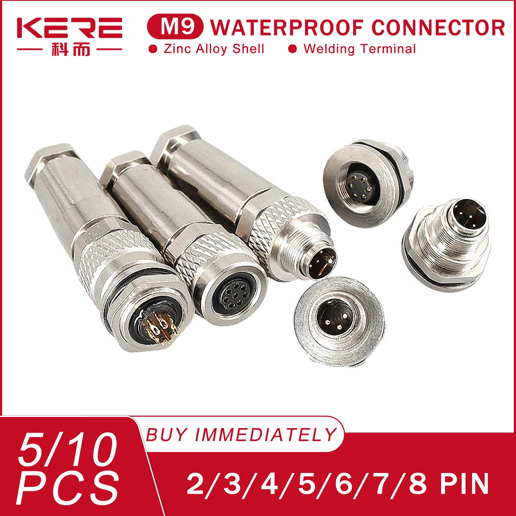 KERE Mini Signal Adapter Waterproof M9 Aviation Plug 2Pin 3Pin 4Pin 5Pin Male Female Welding Automotive Connector 6 7 8 Core