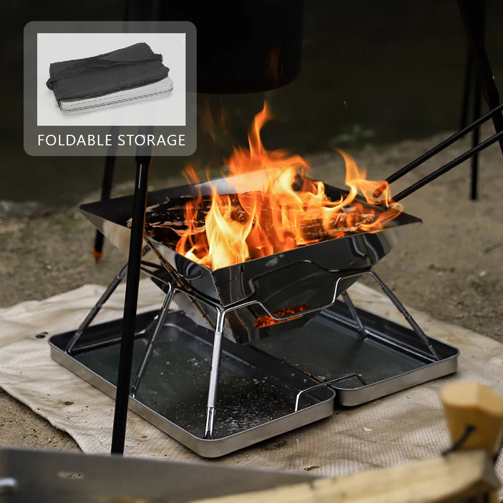 

Portable Folding Barbecue Grill Camping Stainless Steel Barbecue Stove Wood Furnace Brazer Outdoor Hiking Picnics