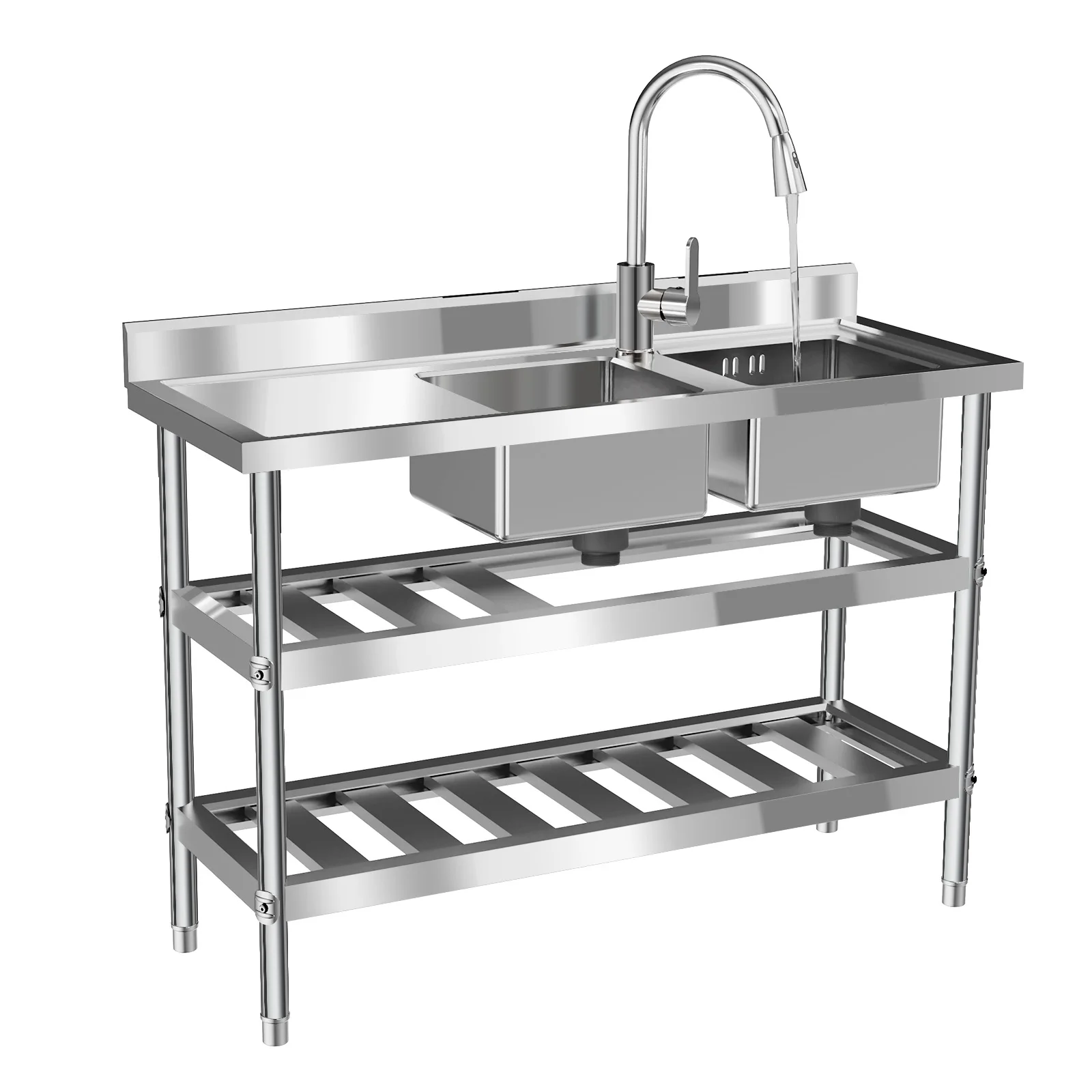 Commercial Restaurant Stainless Steel Utility Free-standing Kitchen Sink 120x45x81cm