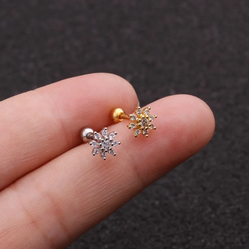 Stainless Steel Gold Color Silver Color Flower CZ Tragus Cartilage Helix Star Ear Stud Piercing Zircon Daith Earring 1PC