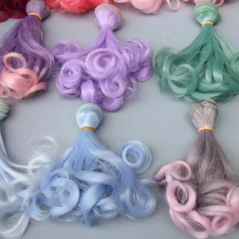 1pcs High-temperature Doll Hair 15*100cm Pink Green Purple Color Curly Wigs for BJD OB Doll