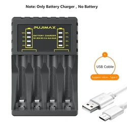 4 - Slot Intelligent LED Battery Charger with USB - C for Ni - MH/Ni - Cd Rechargeable Batteries (Black)