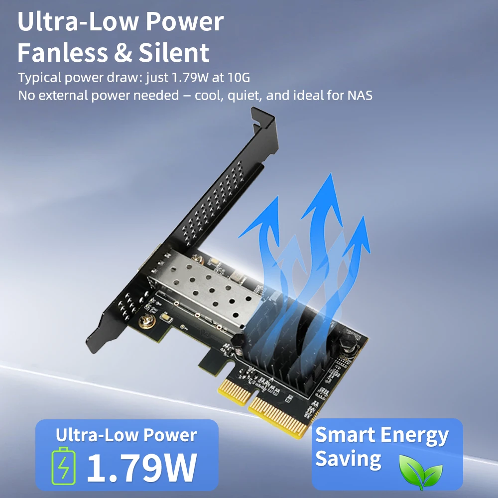 Lekuo 10G PCIe 네트워크 카드 RTL8127 10 기가비트 SFP+ 파이버 NIC 어댑터(서버 워크스테이션용) Linux Windows 로우 프로파일