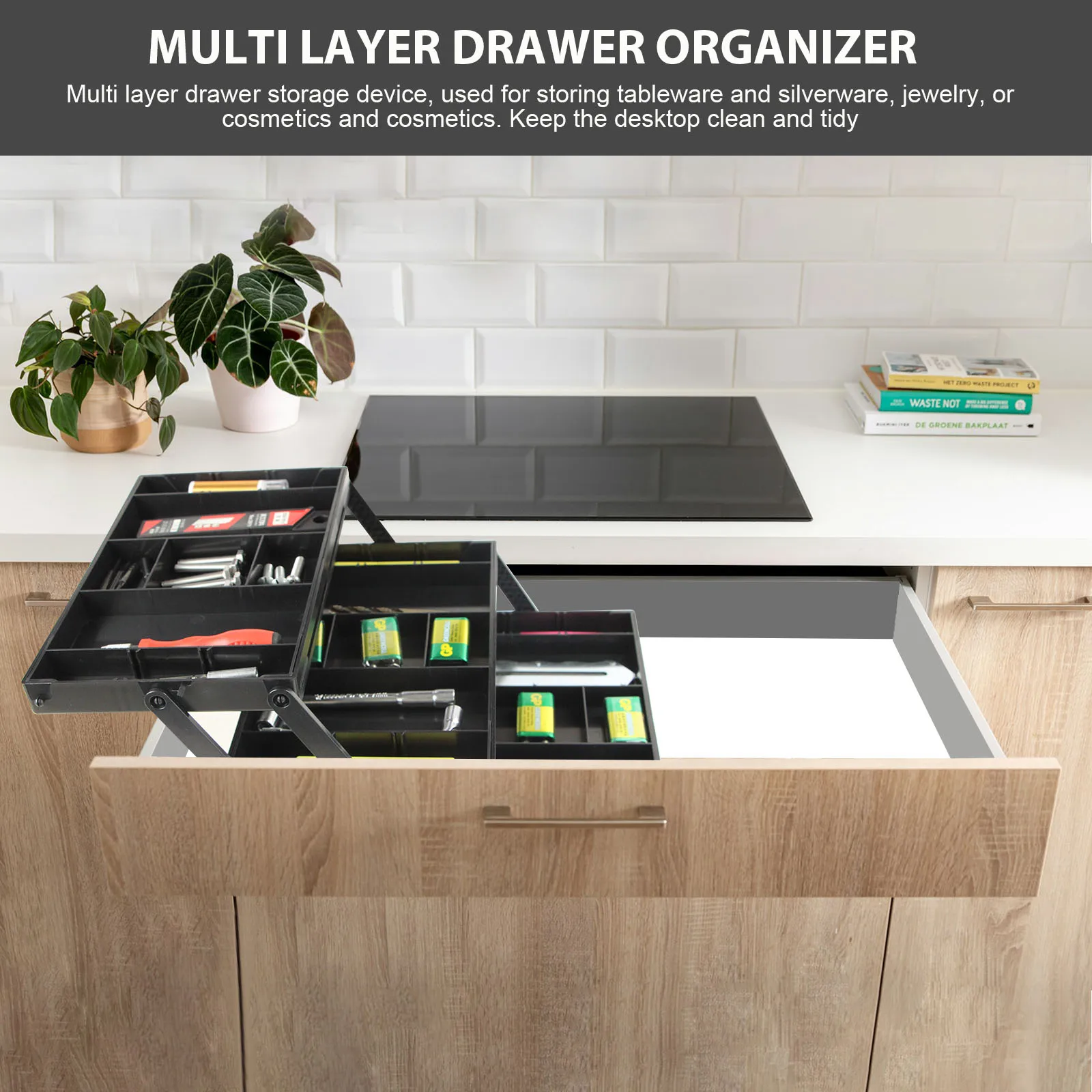 Folding Drawer Organiser, Expandable Multi-Layer Organiser Tray Box, Jewellery & Cosmetics Storage Drawer Organiser Shelf