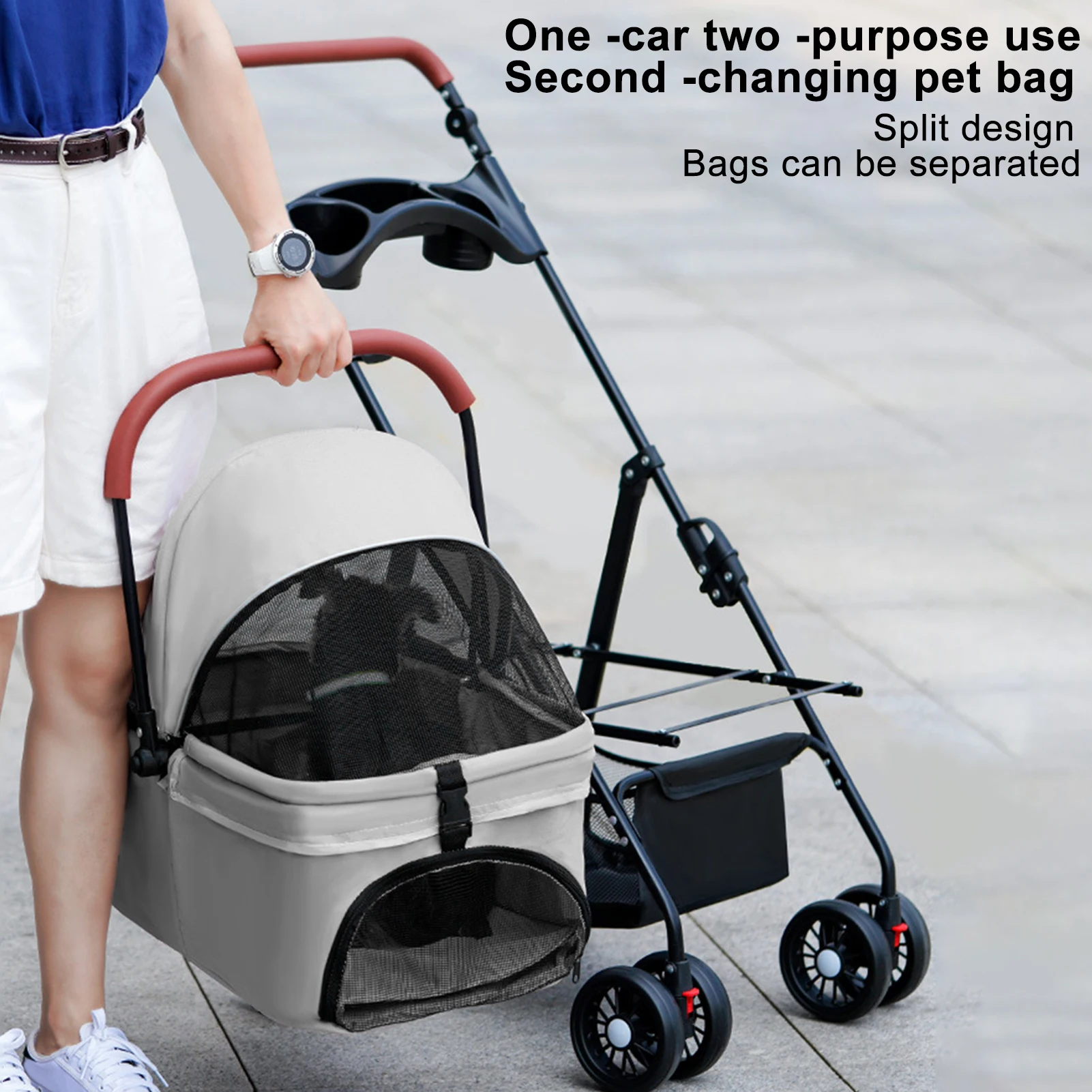 Pet Stroller, Folding Dog Stroller, Pet Folding 4 Wheels Dog/Cat Puppy Travel Carrier for Small Medium