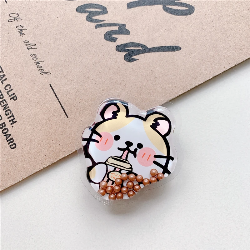 Adorable Quicksand Liquid Milk Tea Phone Holder with Puppy Poppings Design