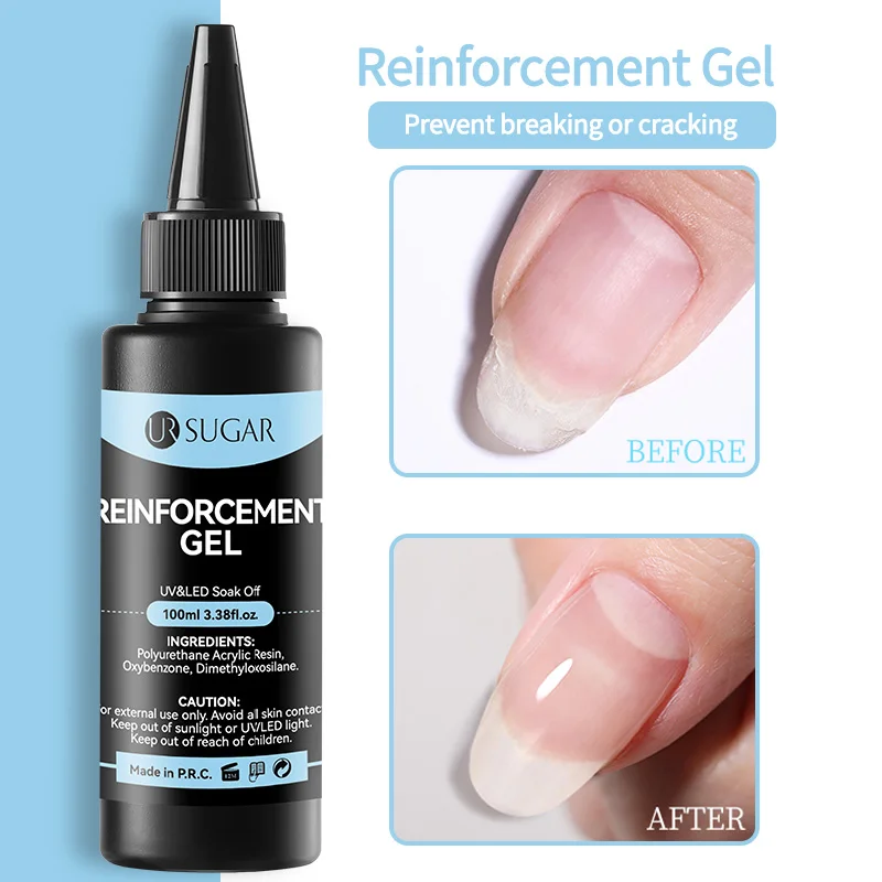 UR SUGAR Gel Reforzador de 100ml, Gel de Construcción de Larga Duración, Previene la Rotura, Gran Capacidad, Capa Superior para Manicura, Suministros para el Cuidado de las Uñas