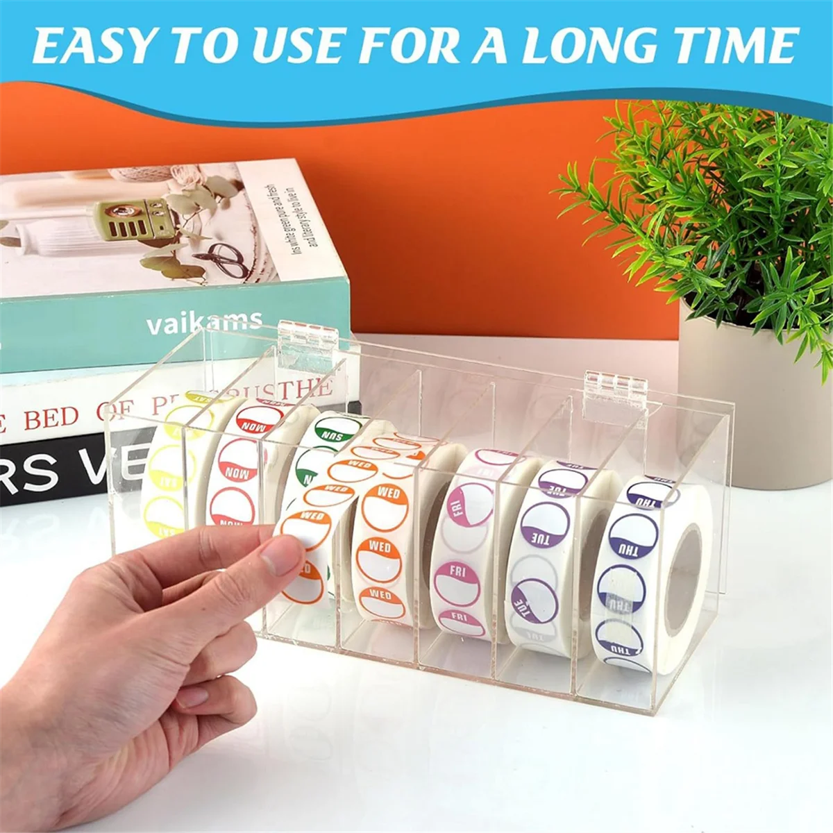 ABIY-Acrylic Day of the Week Covered Label Dispenser 7-Slot Dispenser Day of the Wall Mount Sticker Roll (No Label)