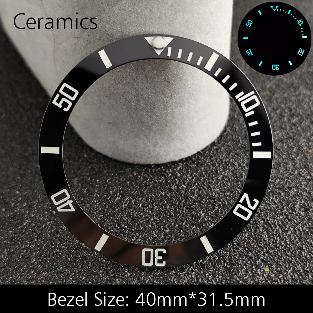 Blue Luminous Ceramic/Aluminum Watch Bezel Insert - Sloping 40mm