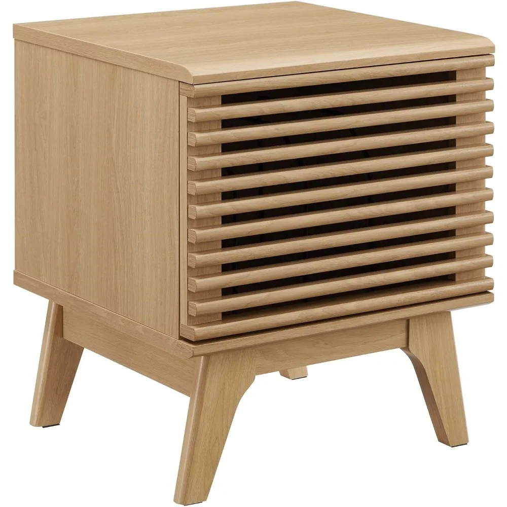 render mid-century modern 19" vinyl record display stand in oak