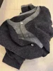 Fake Two 100% Pure Cashmere Sweater Cardigan Dark Grey High-grade Wool Knit Coat Top 1