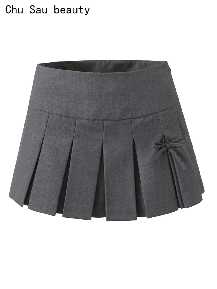 

Chu Sau beauty 2024 Women New Fashion Sweet Bow Cute Mid Wasit Mini Skirt Preppy Style Pleated Short Skirts Faldas De Moda
