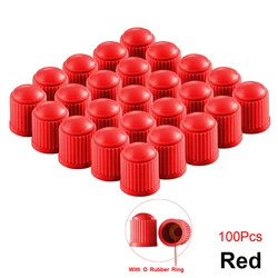 Durable Black Dome - Shaped Tire Valve Caps with O - Ring Seal - Universal Fit (Red - 100Pcs)