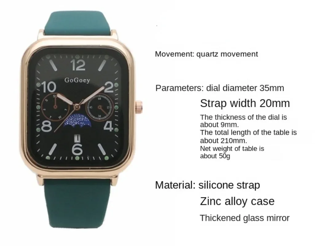 Famous Brand Women Calendar Watch Rectangular Luminous Ladies Quartz Watches Silicone Strap Wristwatch Relojes Para Mujer 5