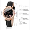 3pcs/set Women Ladies Fashion Leather Strap Heart-shaped Dial Quartz Watch Black White Pink Set 5