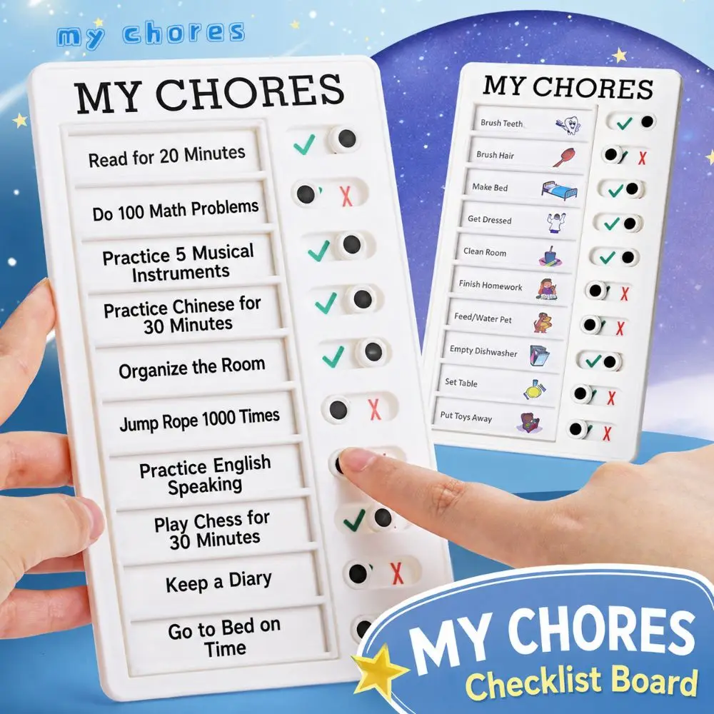Reusable Sliding Chore Checklist Board - Durable, Erasable Responsibility and Time Management Tool