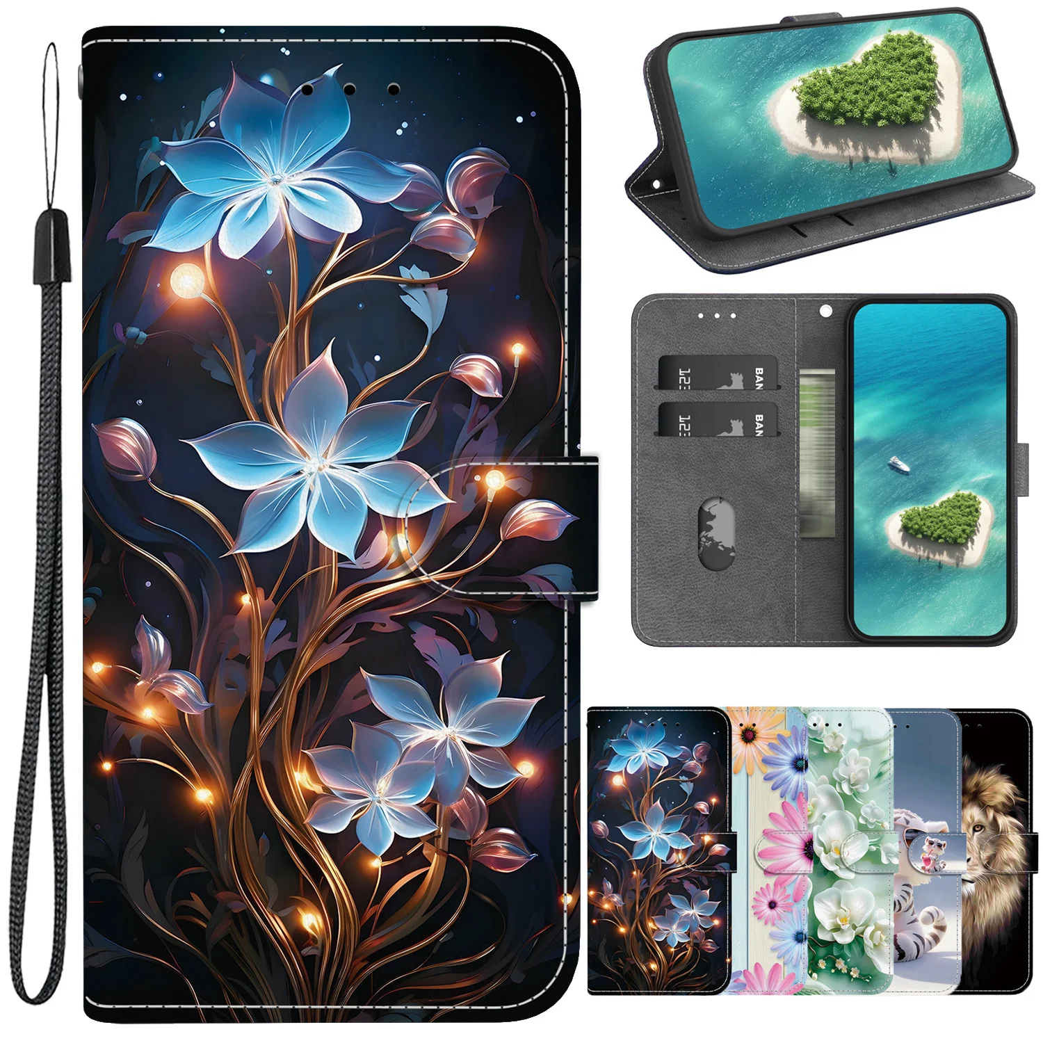 Stylish Painted Flip Leather Wallet Case with Magnetic Closure and Stand