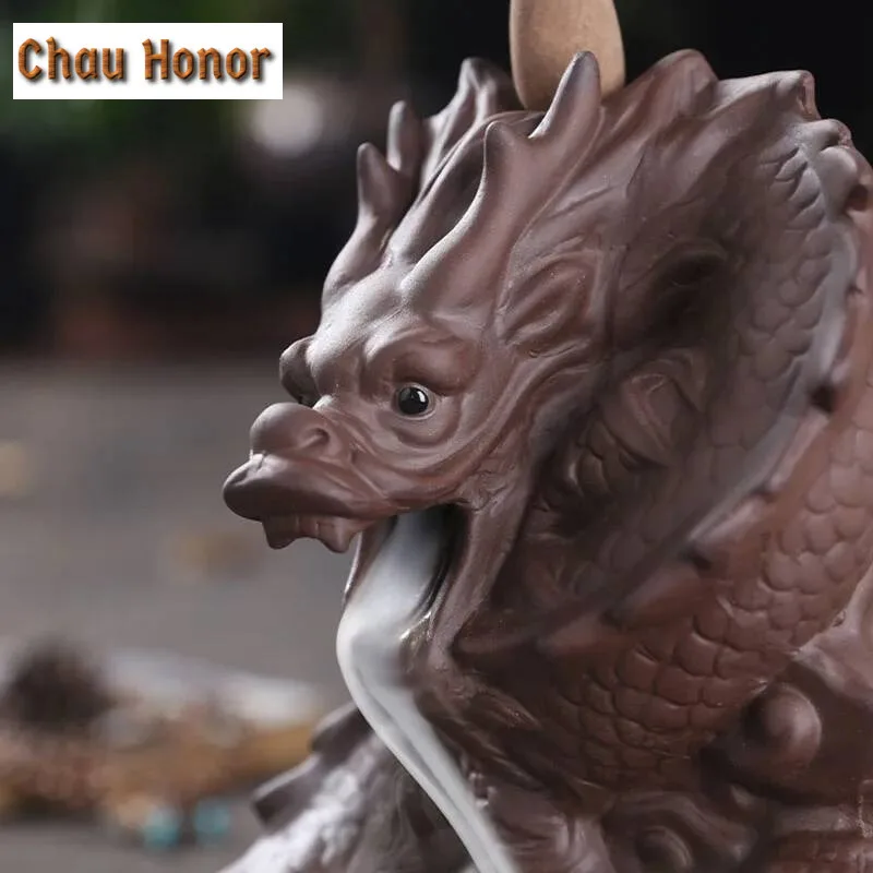 Large Yixing Clay Dragon Smoke Backflow Incense Burner Tea Ceremony Decoration Creative Incense Burner Dragon Home Living Decor
