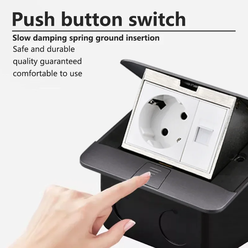 Pop Up Floor Socket Hidden Type EU/FR/US/UK Power Outlet Stainless Steel Electrical Switches for Home Office Table 120x120mm