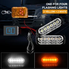 

4 In 1 LED Emergency Warning Light 12-24V 6LED Strobe Light Amber/White with Remote Police Flash Grille Light for Car Truck Boat