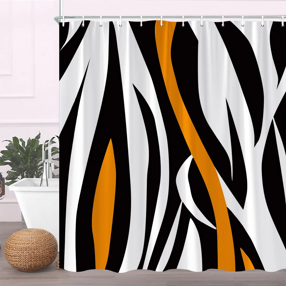 Geometric Shower Curtain Orange Yellow and White Abstract Contemporary