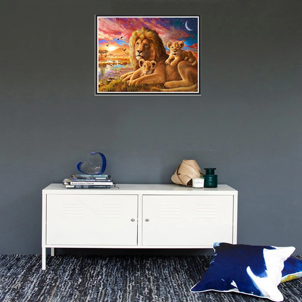 Lion Family 5D Rhinestone DIY Diamond Painting Cross-stitch School Wall Decor Embroidery Picture Needlework Stitchwork Drawing