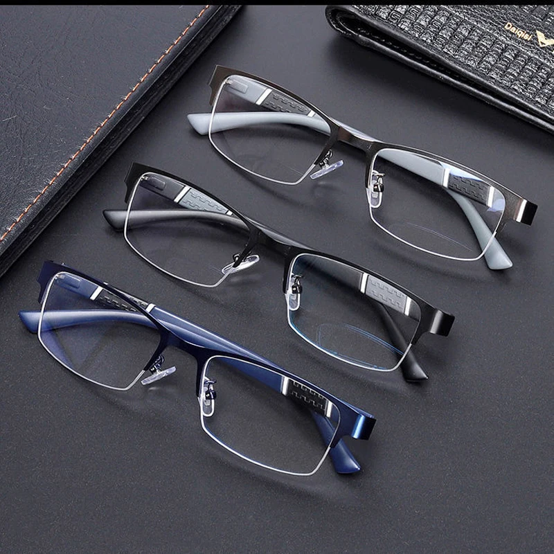 Metal Half Frame Reading Glasses TR90 Farsighted Eyeglasses Business Men Finished Presbyopic Eyewear With Diopter 0 To +4.0