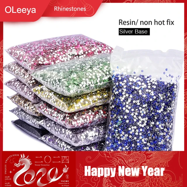 Oleeya Wholesale Flatback Silver bottom Resin Cтразы Non hotfix Rhinestones  in Big Package Glitter Crystals and