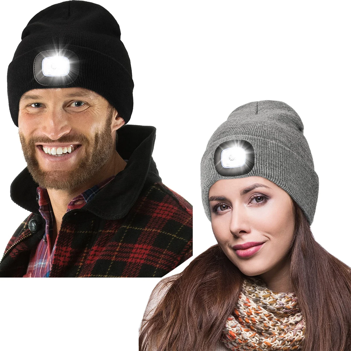 Beanie Hat with Light,USB Rechargeable LED Lighted Beanie Cap,Unisex Winter Warmer Knit Cap Hat for Walking at Night,Fishing,Cam