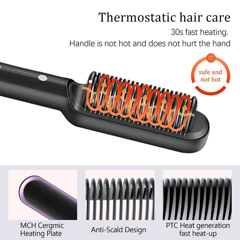 High Quality Electric Straighten Hair Brush Professional Curler Straightener Comb Fashion Fast Heating Ceramic Hair Straightener 2