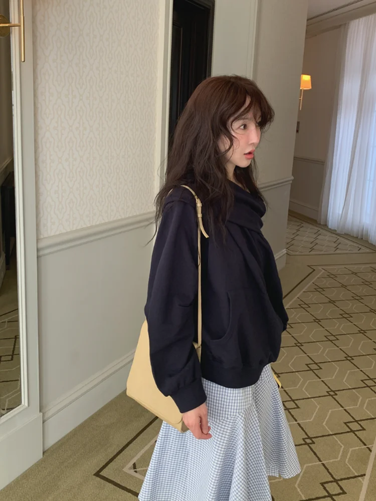 Cute Kangaroo ket Hoodie Sweatirt Women's oulder Bared Collar Flip Cotton Material Autumn Design Sensation Baby Sauce