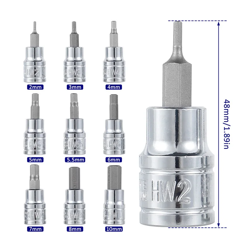 3/8 Inch Hex Bit Socket Set Sturdy Allen Key Sockets Professional 3/8inch Drive Drill Metric Tools Kit Durable Impact Socket Set 4