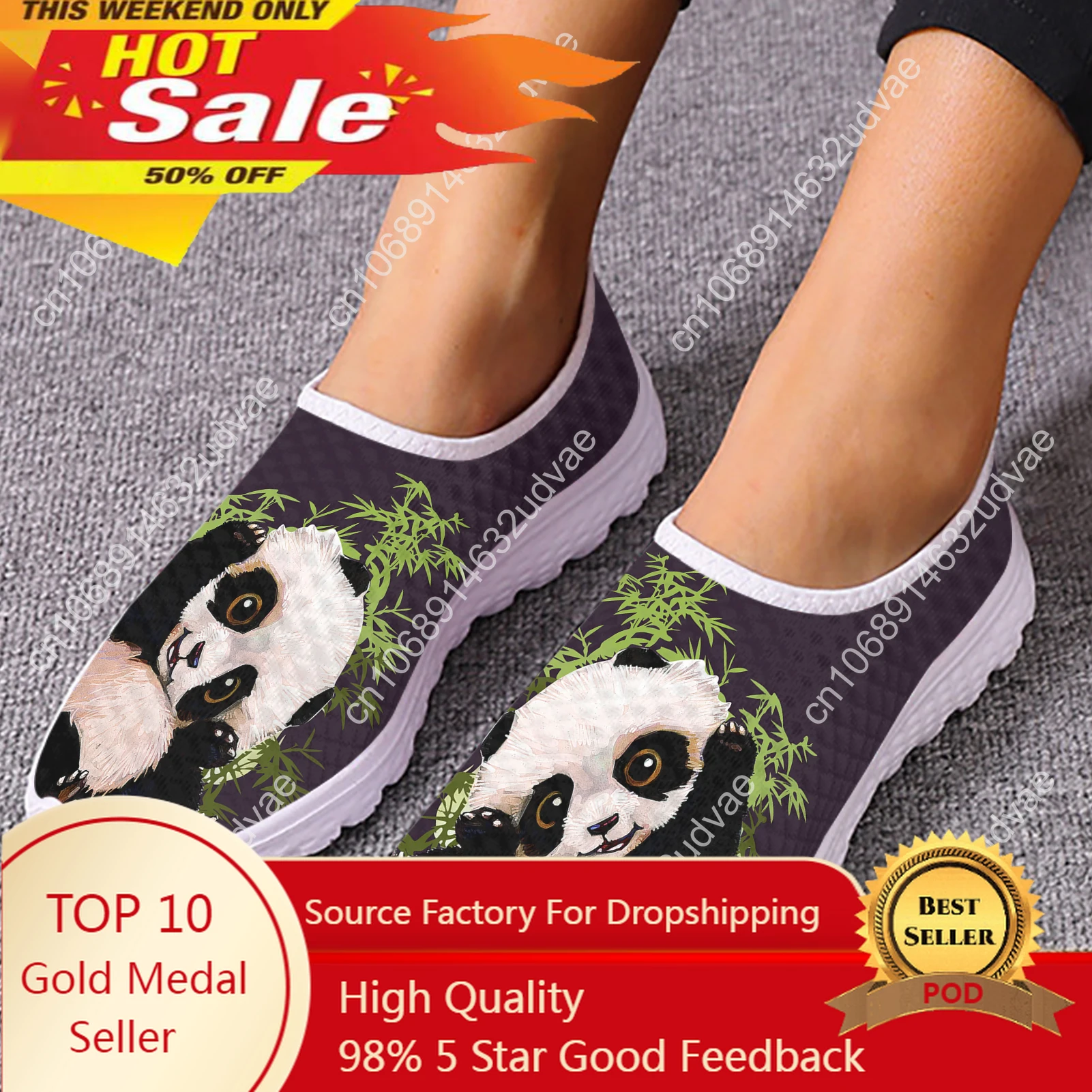 Cute Panda Bamboo 3D Printing Women's Shoes Comfortable And Breathable Summer Shoes Mesh Sneakers Slip On Shoes