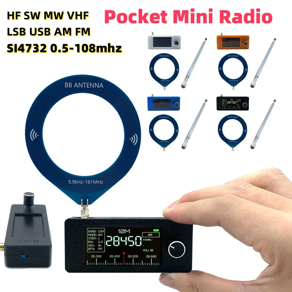 SI4732 Full Band Radio 0.5-108mhz Portable Radio LSB USB AM FM FM/AM 1.9inch IPS Screen All Band Radio Receiver with Antenna