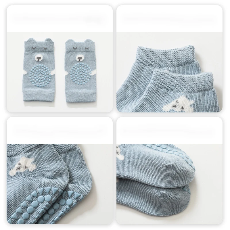 2 Pairs Baby Safety Knee Pads Cartoon Design Toddlers Protector Crawling Elbow Cushion Floor Socks For Girl Boy