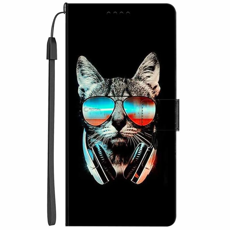 Elegant Leather Flip Wallet Cover - Premium Phone Case with Cat Design
