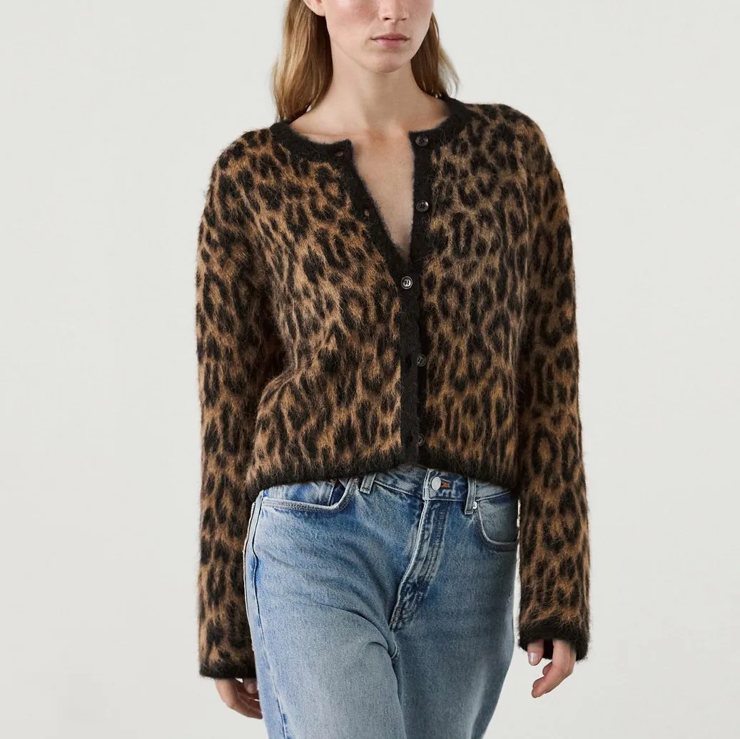 Leopard Color Block Long Cardigan