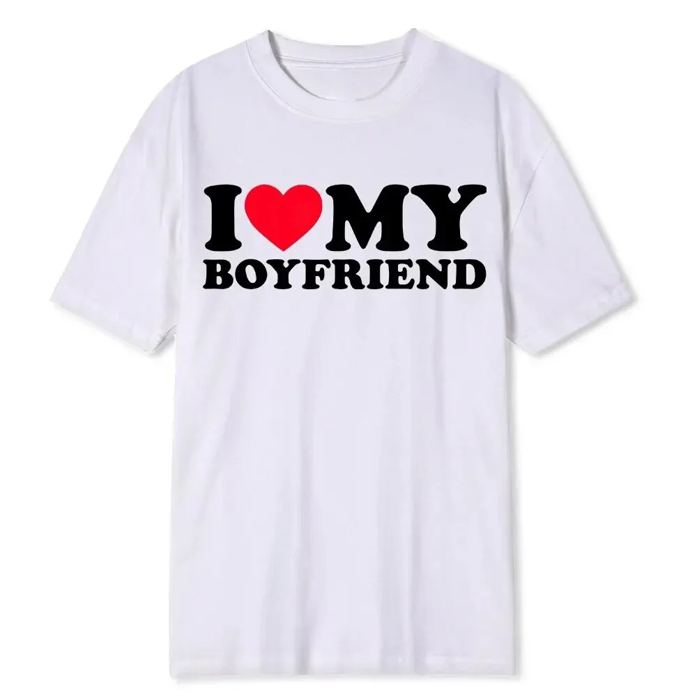 

Футболка Мужская/Женская хлопковая с принтом «I Love My Boy», уличная одежда в стиле Харадзюку, рубашка с коротким рукавом и круглым вырезом, топ, одежда на лето