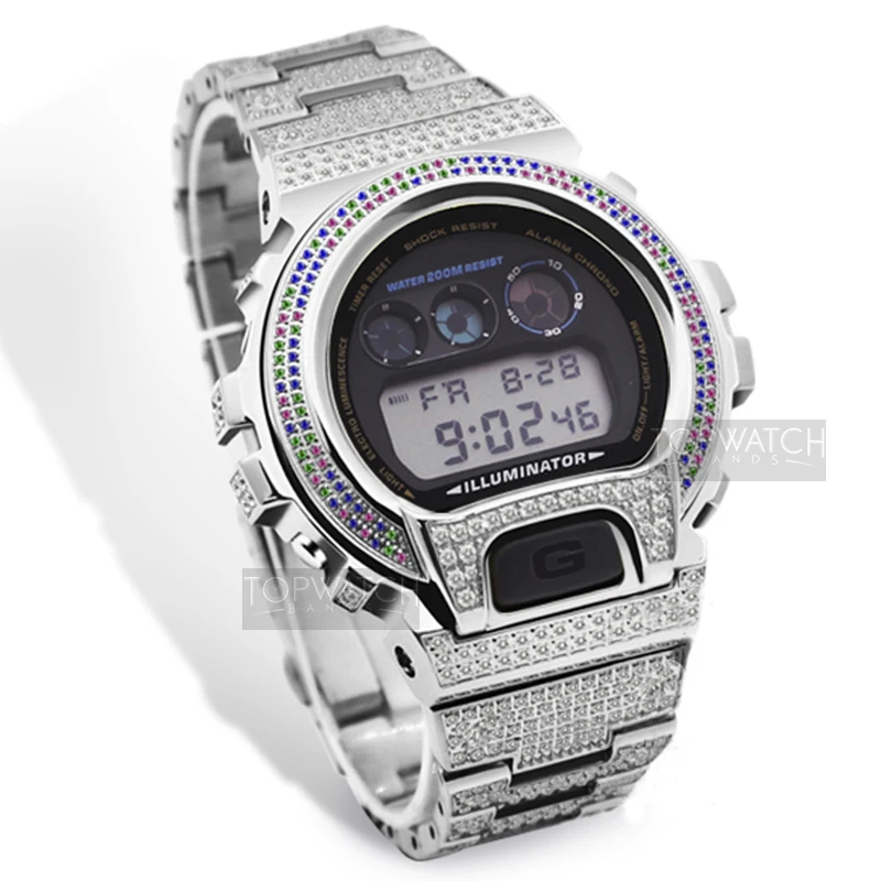 

DW6900 Stainless Steel Protective Watch Case Diamond Bezel Watch Band for DW6900 DW-6900SLG DW-6900SN-1 DW-6900LS-2 Wrist Strap