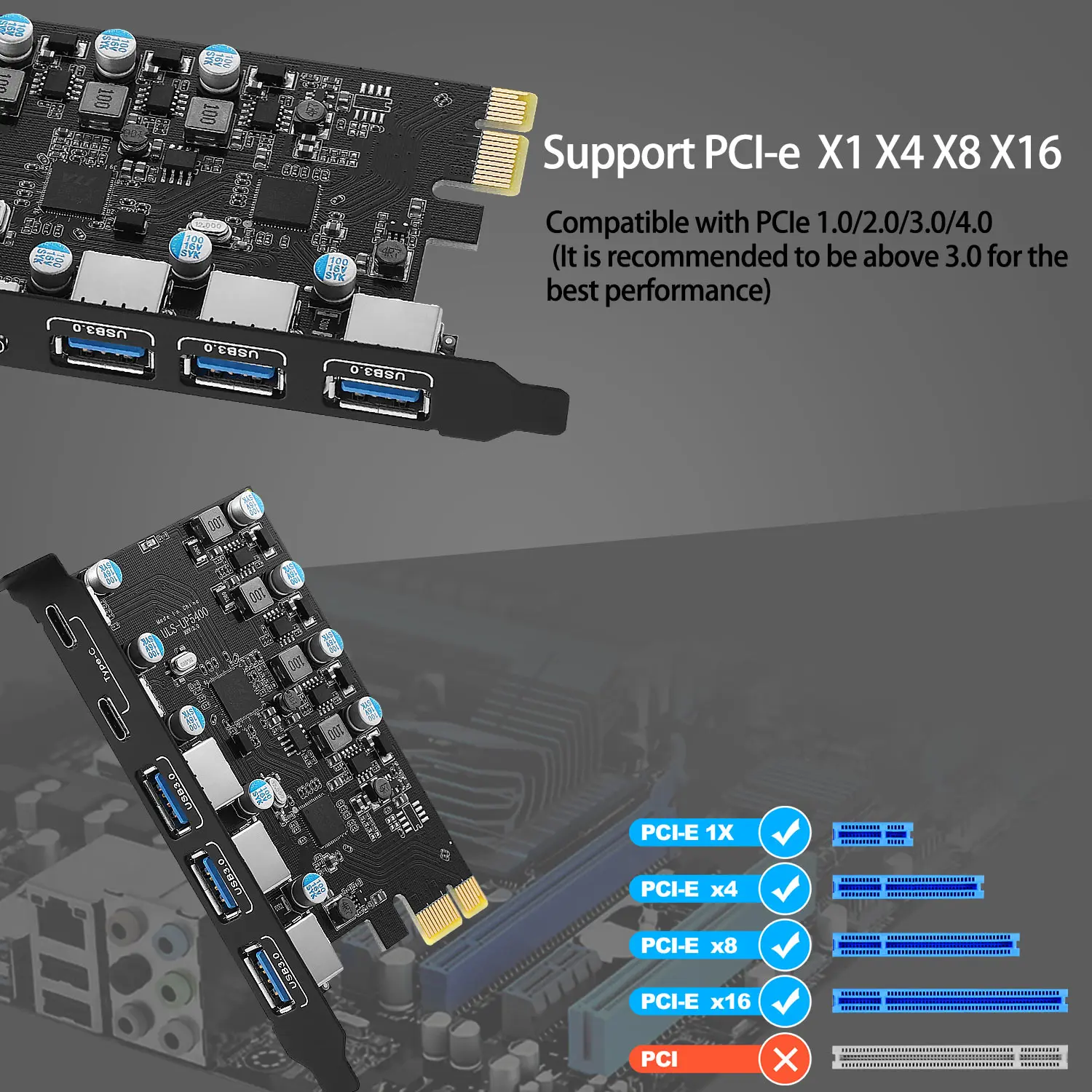 Se9857a248dbf4adb8f108b8ef4905fa6h 5Gbps USB 3.2 Gen1 USBC PCIE Card Hub USB 3.0 PCI Express Board PCI-E USB3.0 Adapter Multiplier USB3 3.1 Controller Add on Card Mallzona