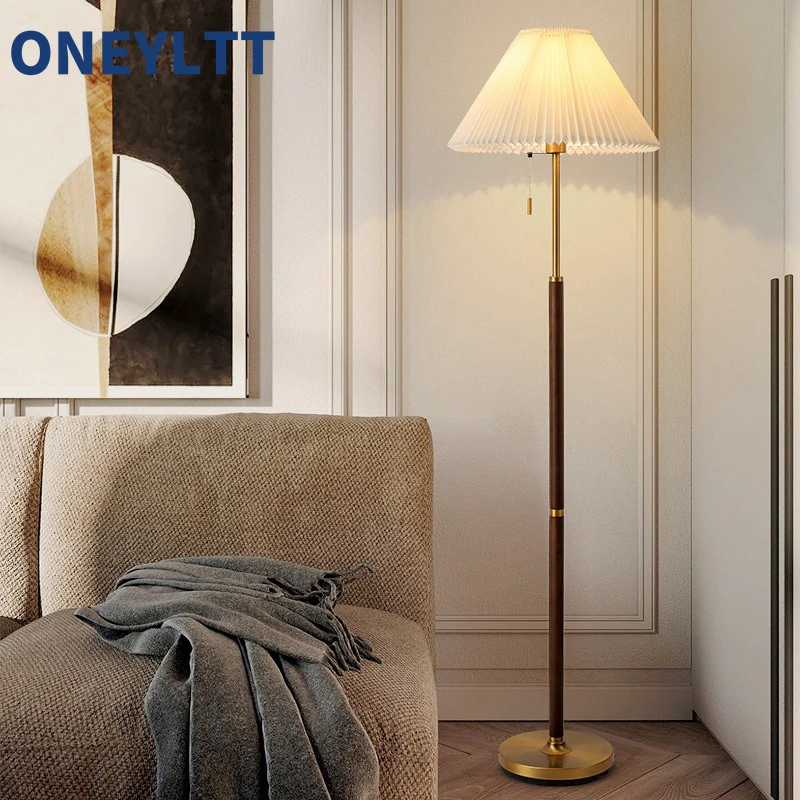 

Three pine American style pleated floor lamps, living room, sofa, study room, bedroom, bedside light luxury