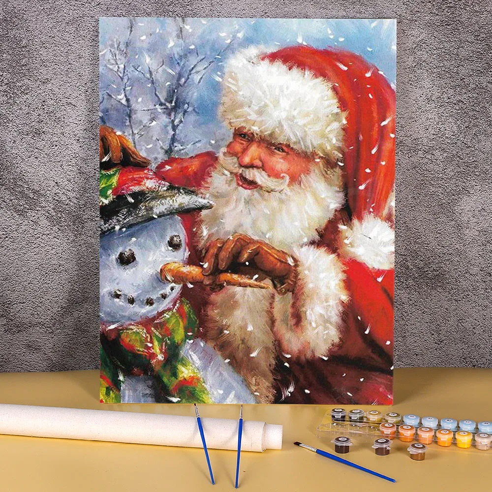 

Coloring By Numbers Hand Painted Acrylic Paint Snowman Canvas Painting Christmas Santa Claus Picture On The Wall Home Decor